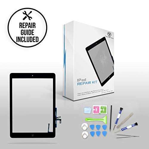 TechOrbits Ipad Air 1st Generation Touch Screen Replacement Glass Digitizer 9.7” with Home Button A1474 A1475 A1476 Repair Guide & Tool Kit (Black)
