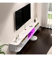 Pmnianhua drijvende tv-standaard met LED-verlichting, wandmontage tv-kast met 2 deuren en 3 kasten,...