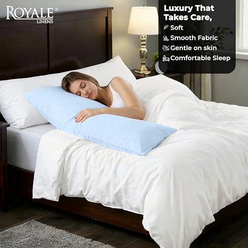 Image of ROYALE LINENS Body Pillow Cover - Double Brushed 1800 Microfiber - 20 inchx54 inch with Hidden Zipper Closure - Wrinkle & Fade Resistant - Super Soft Body Pillowcase (Lake Blue, Pack of 2)