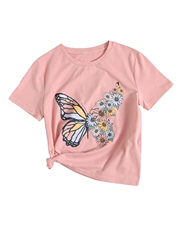 OYOANGLE Girl's Cute Graphic Casual Round Neck Short Sleeve Tee Shirt Tops