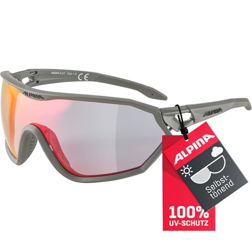 ALPINA S-WAY QV - Kontrastverstärkende, Selbsttönende & Beschlagfreie Sport- & Fahrradbrille Mit 100% UV-Schutz Für Erwachsene, moon-grey matt, One Size