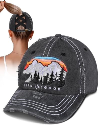 Flafens Women Ponytail Baseball Cap Pine Bear