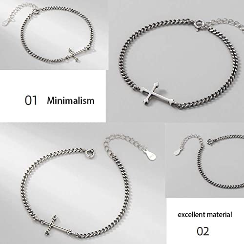 TTDGYYXW Braccialetto Vintage con Croce in Argento Sterling s925