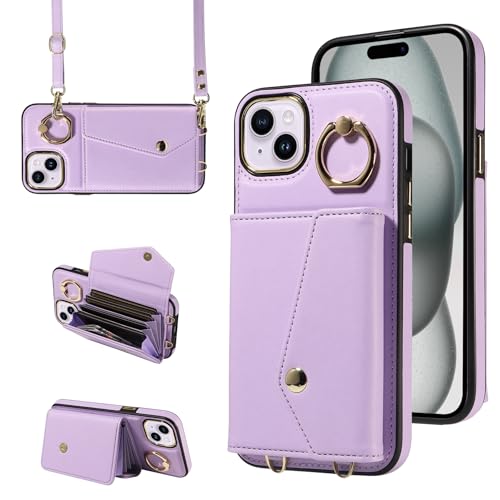 Étui portefeuille iPhone 15 Plus avec bandoulière et porte-cartes amovible S. Tedazo ZhengQian