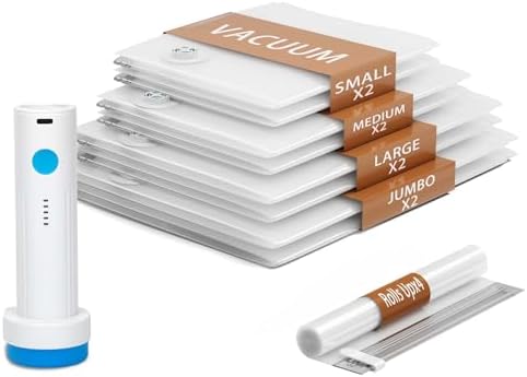 12 Pack Vacuum Storage Bags,Space Saver Bags for Clothing,Comforters,and Bedding,Includes 2 Jumbo, 2 Large, 2 Medium, 2 Small/4 Roll Bags,Compression for Closet & Travel, With Electric Pump