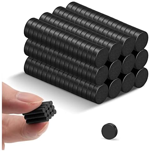 NAZZO Mini Magnets, 3x1mm Miniature Magnets Small Round Magnets for Crafts, DIY, Science, Whiteboard, Office and Photo, Tiny Refrigerator Magnets, 200Pcs Little Magnets, Black Cover