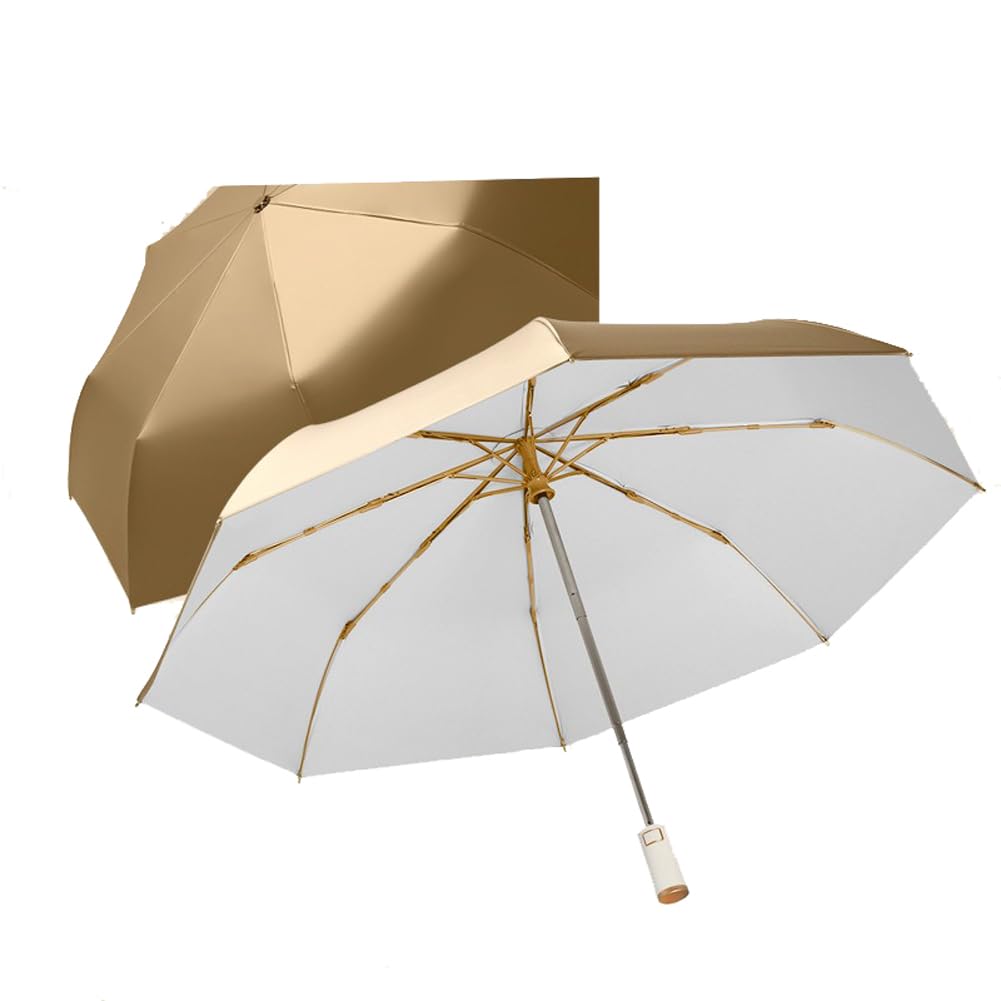 LCY Parapluie pliable automatique anti-UV, doré, petit parapluie léger et compact pour le soleil et la pluie