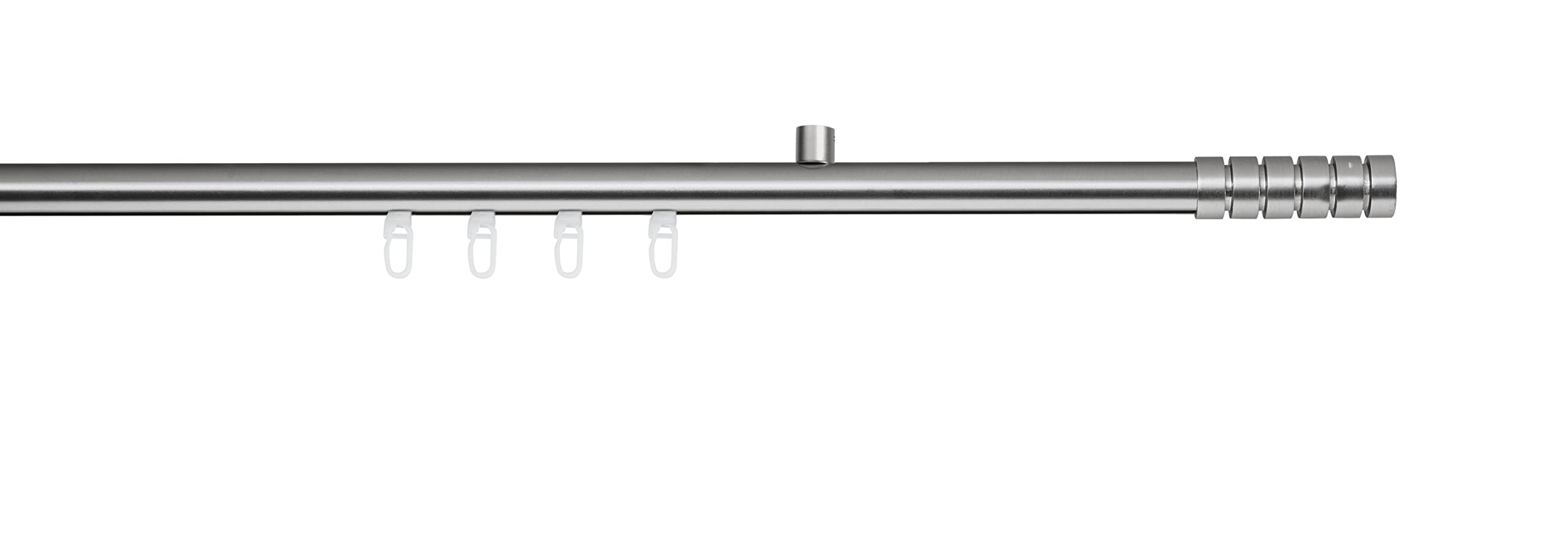 Gardinenstange auf Maß Innenlauf 20mm Rille 1-lauf Vorhangstange Deckenträger 1,5cm Stilgarnitur mit Gleiter für Vorhänge Edelstahl-Optik 210cm