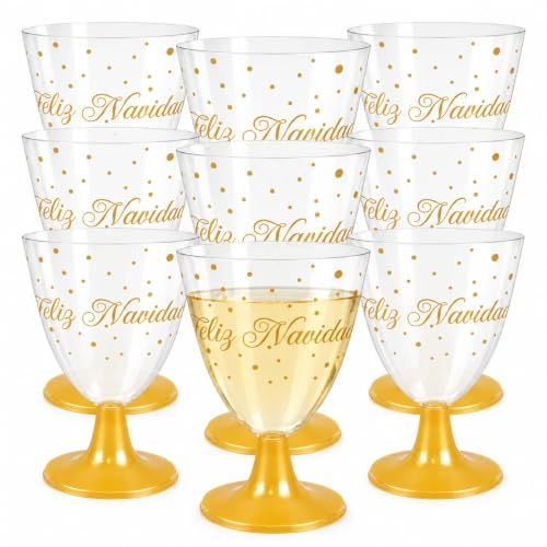 Copas de agua, Copa Vino, Plástico, Diseño Feliz Navidad, Pack 9 unidades