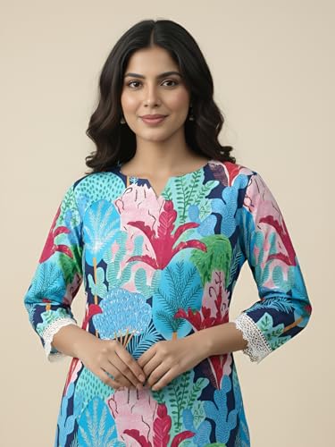 Image of GRECIILOOKS Co-ord Set for Women Stylish | Kurti Set For Woman | Short Kurti's For Women | Dress For Womans | Printed V-Neck Design For Women's 3 /4 Sleeve