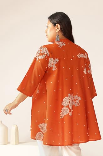 Image of Janasya Women's Plus Size Pure Cotton Floral Printed A-line Tunic