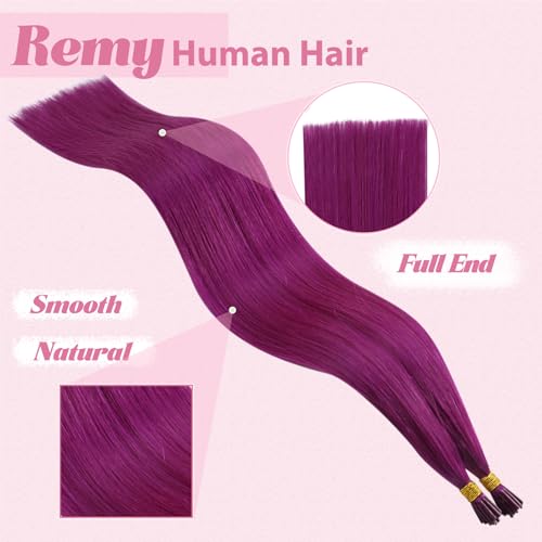 Image of YoungSee I Tip Extensions 20 Inch, Purple Itip Human Hair Extensions Purple, Cold Fusion, Itips Extension, Remy Hair, 25 Strands 25g, for Photo Shoots