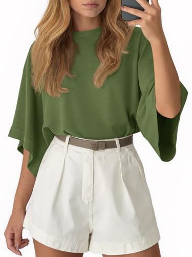 Image of Tankaneo Womens Oversized Batwing Short Sleeve T Shirts Summer Casual Round Neck Tunic Tops Loose Fit Basic Tees
