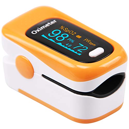 Pulse Oximeter Fingertip, OSGP Upgraded SpO2 Blood Oxygen Saturation Monitor with PI, Heart Rate Monitor with Large OLED Digital Display, Portable Pulse Oximetry with Batteries and Lanyard (Orange)