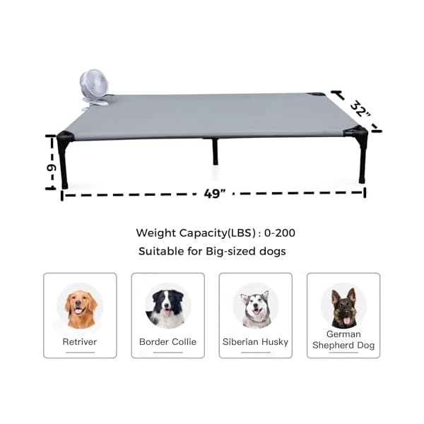  Cooling-Elevated-Dog-Bed-for-Extra-Large-Dog-Raised-Dog-Hammock-Bed-Off-GroundOutside-Dog-Cot-Bed-for-Indoor-and-Outdoor-6-Inch-Portable-Clip-Convertible-Fan-Grey-X-Large