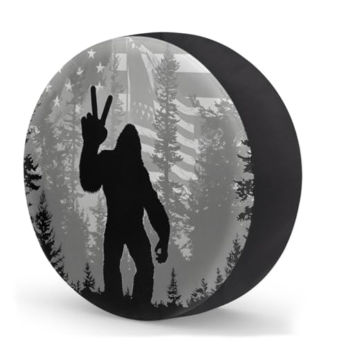 Image of Spare Tire Cover Bigfoot American Flag Wheel Covers Protectors Waterproof Dust-Proof Universal Fit Trailer, RV, SUV and Many Vehicle (14 inch for tire Diameter 25.59 inch-27.16 inch)