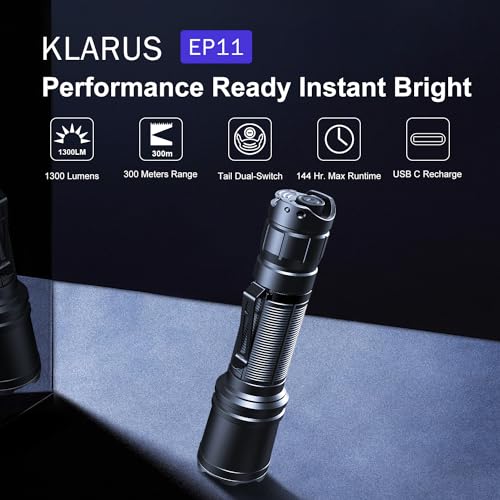 klarus EP11 1300 Lumens Tactical Torch, USB C Rechargeable Handheld Flashlight with 2600mAh Battery, Dual Tail Switches,3 Lighting Modes Plus Strobe for Law Enforcement, Outdoor - Image 7