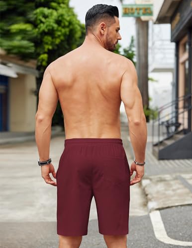 Image of COOFANDY Mens Casual Linen Shorts Elastic Waist Drawstring Loose Fit Summer Beach Vacation Shorts with Pockets