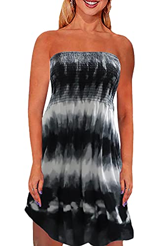 Image of Zyyfly Strapless Dress for Women Summer Beach Boho Smocked Tube Top Dress