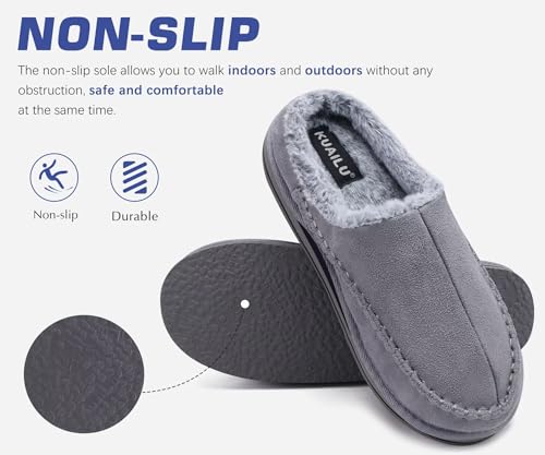 Image of KuaiLu Mens Slippers Orthopedic Arch Support Suede Fluff Plush Home Shoes | Comfortable Plantar Fasciitis Slip-on Bedroom Warm House Garden Footwear Fuzzy Clogs Slippers Indoor Outdoor Pantuflas