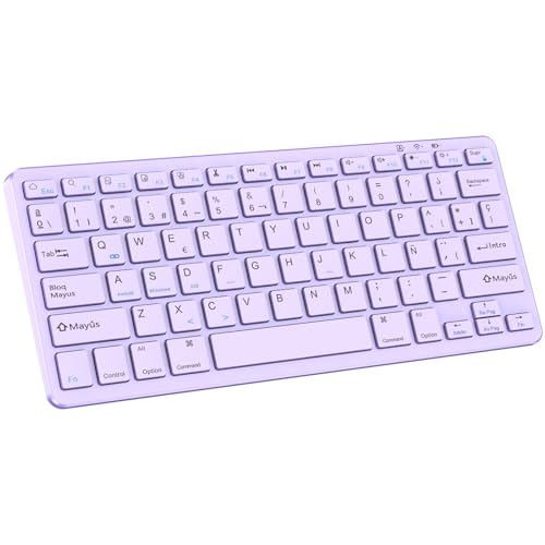 KARFUN Teclado Bluetooth para iPad, Compatible con iPad 11'/10.9'/10.2'/9.7', iPad Pro 1/iPad Air/iPad Mini/iPhone, Teléfono Inteligente, Computadora Portátil, Windows/Android/iOS (Morado Claro)