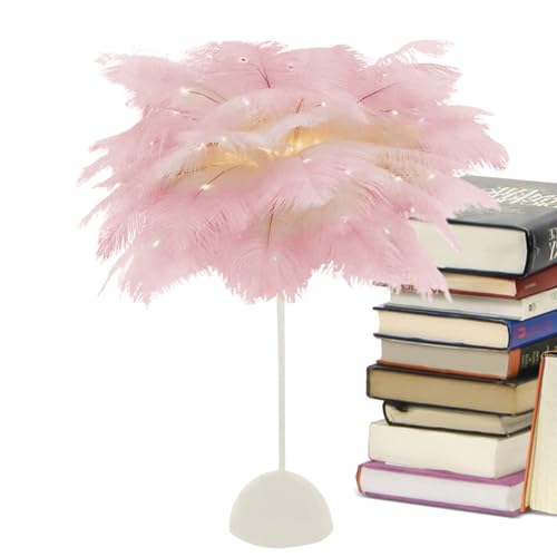 Luz nocturna LED – Luz nocturna LED alimentada por pilas | Lámpara de noche | Elegante luz de plumas lámpara de noche lámpara de escritorio | Lámparas de noche para dormitorio, lámparas de ambiente