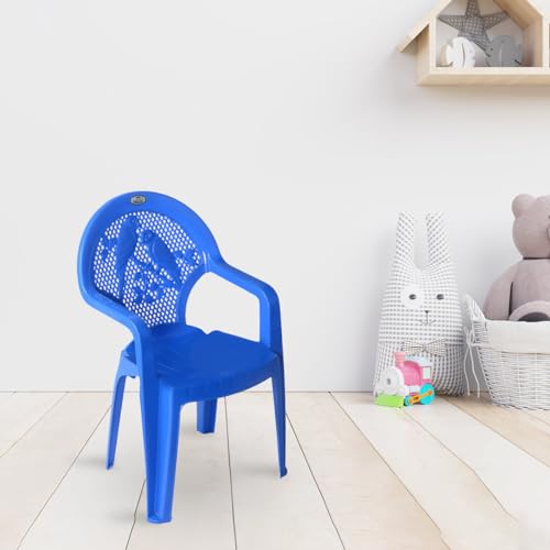Image of Nilkamal Plastic Toy CHR5015 Chair Modern & Comfortable with Arm & Backrest for Study Chair|Dining Room|Bedroom|Kids Room|Living Room|Indoor-Outdoor|100% Polypropylene Stackable Chairs (Blue)