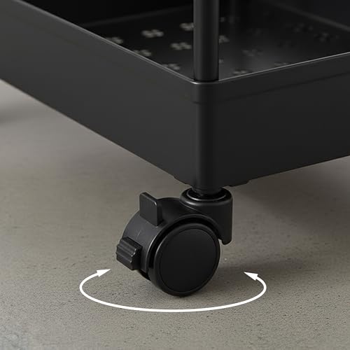 Carro de servicio Relaxdays estrecho con estantes de rejilla color negro 7