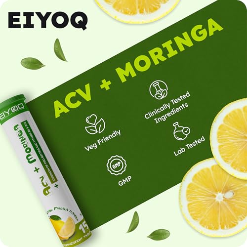 Image of ACV + Moringa Effervescent Tablets With Probiotics, Vitamin B6 & B12 Lemon Masala Flavor Digestion, Detox & Energy Support 15 Tablets Tube (Pack of-2)
