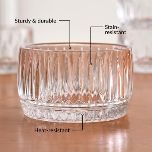 Image of Nestasia Small Glass Chutney Bowls Set of 6 (160ml Each) - Heat Resistant & Chip Resistant Ice Cream Bowls for Dips, Sauce & Pickles | Ribbed Transparent Katori with Gift Box - Ideal for Gifting