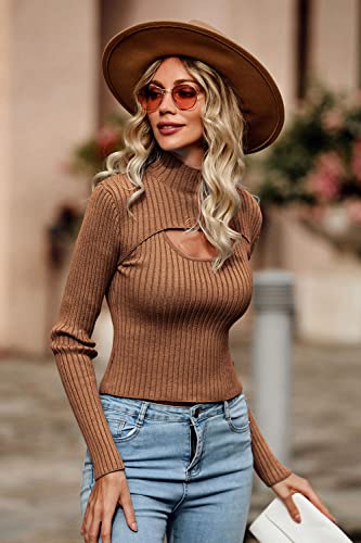 Image of PRETTYGARDEN Women's 2025 Fashion Fall Clothes 2 Piece Cutout Tops Long Sleeve Mock Neck Rib Knit Winter Pullover Sweater
