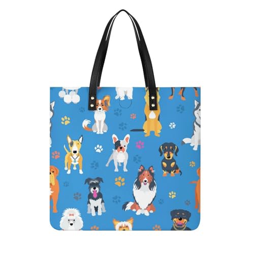 Sac à main shopper grand format motif chiot de dessin animé avec anses bandoulière