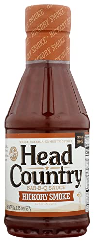 Head Country Bar-B-Q Sauce, Hickory Smoke | Soy Free, Gluten Free BBQ Sauce With No Preservatives | Smoky & Sweet Championship Barbecue Sauce For Ribs, Pork, Sausage & Brisket | 20 Ounce, Pack of 1