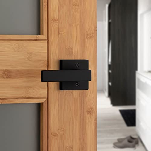 Image of Kwikset Singapore Interior Privacy Door Handle with Lock, Door Lever for Bathroom and Bedroom, Matte Black Reversible Keyless Turn Lock, with Microban Protection (Pack of 4)
