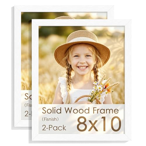Image of 8x10 Picture Frame Set of 2, Solid Wood Frames, White Woodgrain
