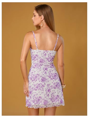 Image of Floerns Women's Summer Spaghetti Strap Cowl Neck Satin Mini Tropical Dress