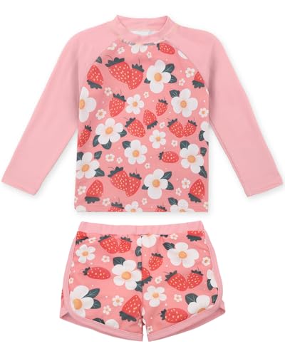 Image of babygoal Little Girl Rash Guard UPF 50+ Swimsuit 2-Piece, Long Sleeve Rashguard Bathing Suit Set for Girls 3-8 Years