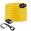 25FT Heavy Duty Generator Locking Power Cord NEMA L14-30P/L14-30R,4X10 Gauge SJTW Cable, 125/250V 30Amp 7500 Watts Yellow Generator Lock Extension Cord with UL Listed
