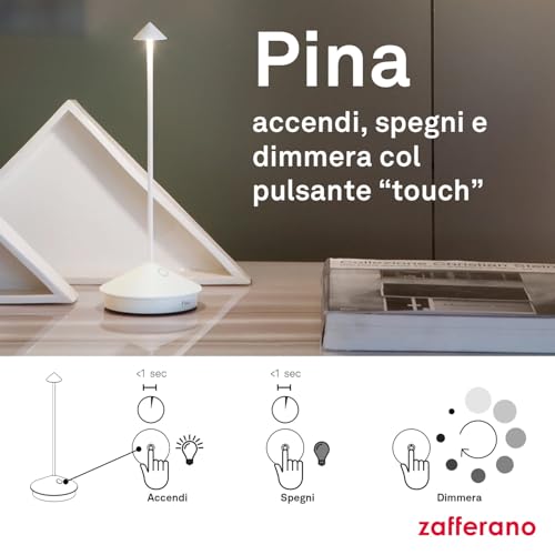 Zafferano, Pina Con Foglia Color Rame, Lampada Da Tavolo Ricaricabile E Senza Fili Con Controllo Touch, Utilizzabile Come Lampada Da Interni, Dimmer, 2200-3000 K, Altezza 29 Cm - 5