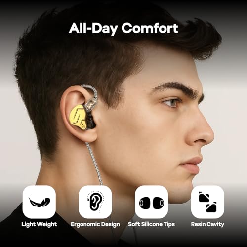 Image of Linsoul KZ ZSN PRO X Dual Driver 1BA+1DD Hybrid Metal Earphones HiFi in-Ear Monitor with Detachable 2Pin Cable, Zin Alloy Panel (with Mic, Gold)