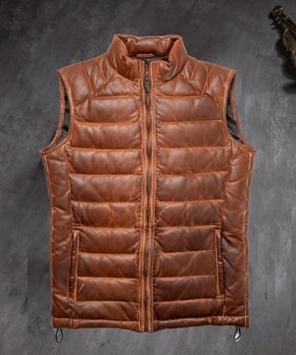 DarkRabbit Men's Leather Jacket Sleeveless Jacket Coat Zipper Slim Stand Collar Waistcoats with Pocket3