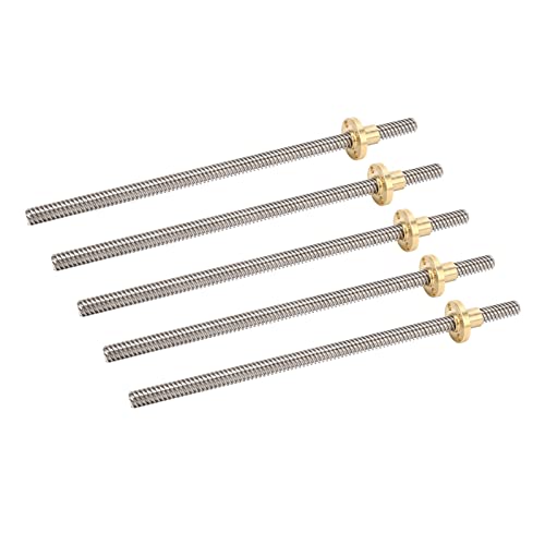 Fauitay Vis Mère T8, 8 Mm de Diamètre, Pas de 2 Mm, Plomb de 8 Mm, Longueur de 200 Mm, Tige Filetée à Mouvement Linéaire avec écrou en Laiton, pour Module XYZ de Machine de Gravure