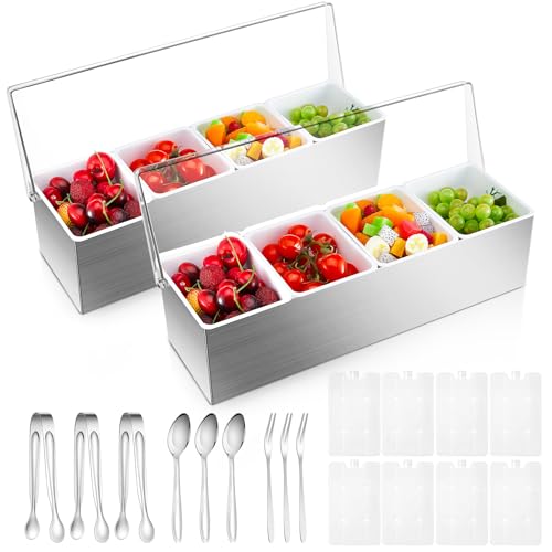 Stainless steel chilled condiment server with lids and ice trays (4-slot)