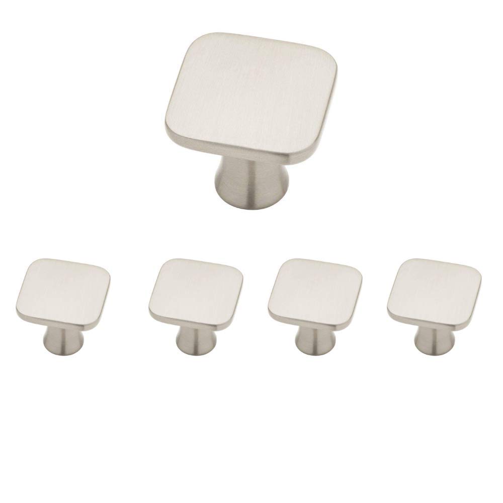Aviano Satin Nickel Cabinet Hardware Square Knob Drawer Handle 1-1/8'' - 5 Pack