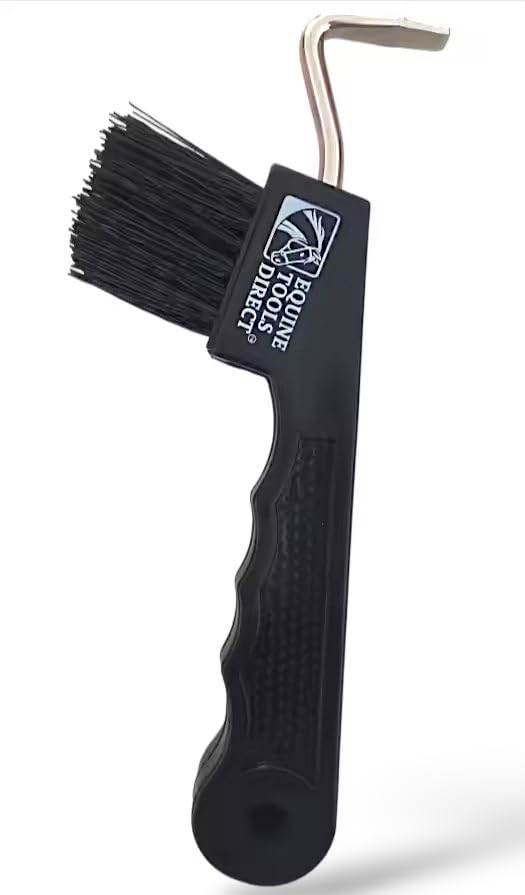 Equine Tools Direct Horse Hoof Pick with Brush Soft Touch Ergonomic Black Handle Durable Plastic Hoof Cleaner Tool for Horses Ponies & Farrier Use
