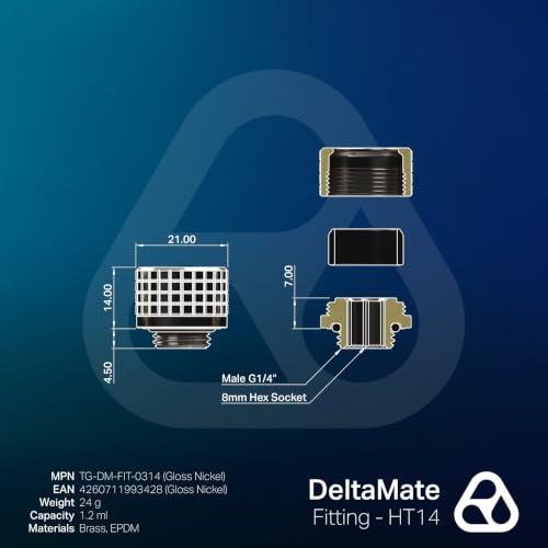 Image of Thermal Grizzly DeltaMate HT14 Hard Tube Fitting - Gloss Nickel - G1 /4 inch