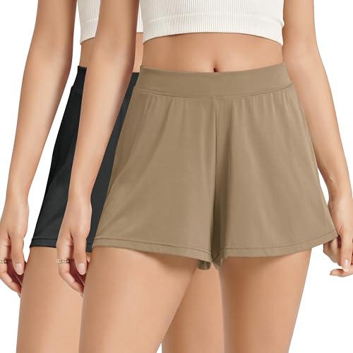 Image of ODODOS 2-Pack Ultra-Soft Modal Lounge Shorts for Women - Lightweight & Breathable Sleepwear, 3 inch Inseam