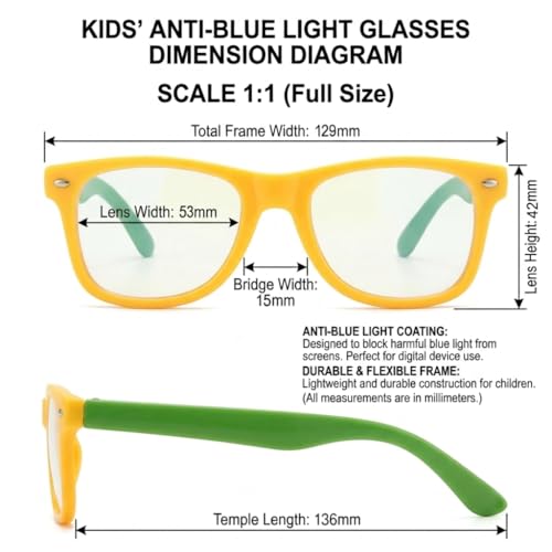 Image of Kids Blue Light Blocking Glasses Rectangle Digital Boys Girl Age for 5-12
