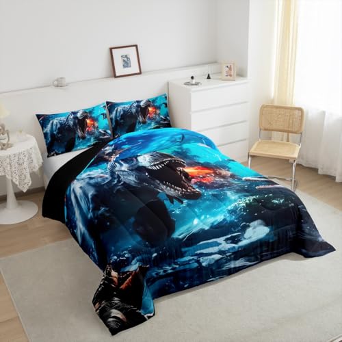 Image of Feelyou Jungle Dino Dinosaur Comforter Set Queen Size Kids Duvet