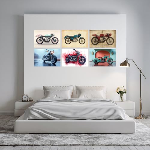 Image of SiddArtify Vintage Motorcycle Wall Art Prints Set - Classic Bike Poster Decor for Living Room Office - 8x12 Sticker Pack of 6